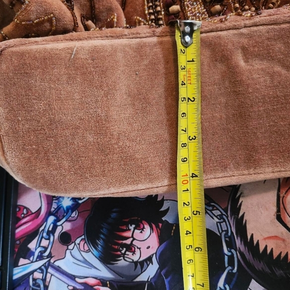 Vintage Y2k Boho Whimsigoth LeChateau Brown Tan Embroidered Beaded shoulder bag - Picture 3 of 15